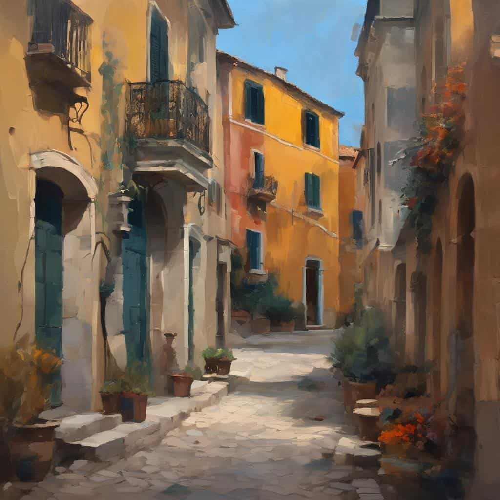 Βεράντες και πολύχρωμα κτίρια σε γραφική γωνιά της πόλης, αναδεικνύοντας την αυθεντική εμπειρία και τη δημιουργική ατμόσφαιρα.